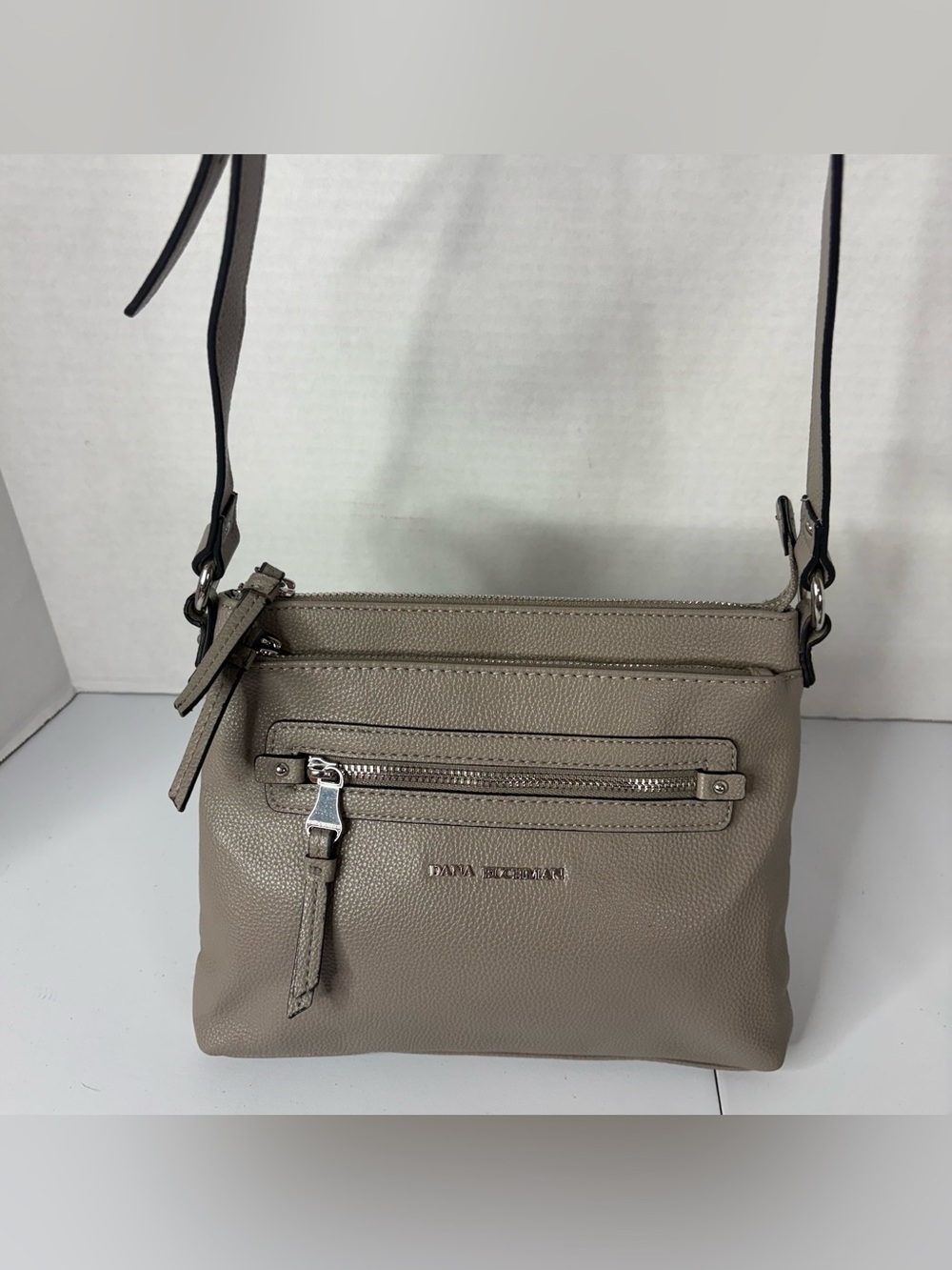 NWOT Dana Buchman Taupe Leather Crossbody Bag with Silver Hardware